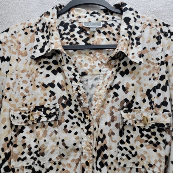 JM Collection Woman 24W 100% Linen GOLD Button Up 3/4 Sleeves Tunic Lagenlook‎ - Picture 1 of 11